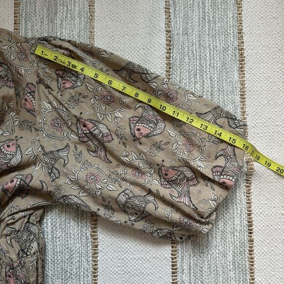 Let Me Be Anthropologie Celeste Fish Print Peasant Puff Sleeves Mini Dress 14 - Picture 10 of 14